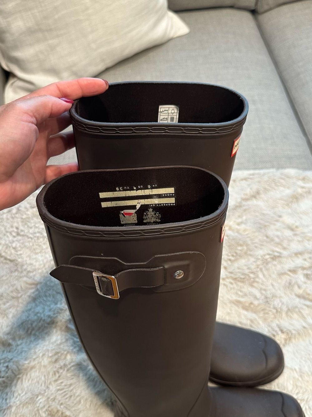 Hunter Tall Matte Brown Rain Boots with Logo Badge - Picture 3 of 4